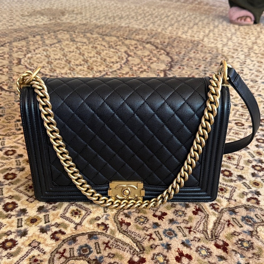 CHANEL Black Quilted Crossbody with Gold Chain